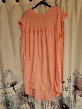 Fits Like XL/1x Pink Ruffle-Trim Mini Dress Oversized